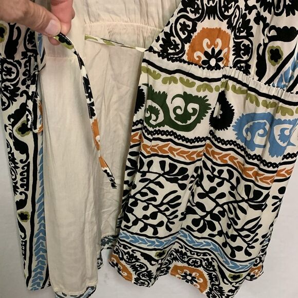 Lost + Wander Oracle Ivory Black Green Orange Wrap Print Mini Dress Size XS - Picture 10 of 13